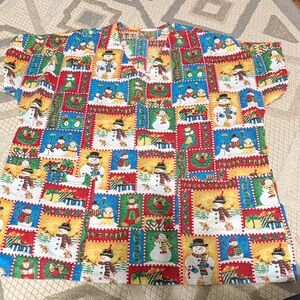 Colorful Snowman Print Short Sleeve scrub Top